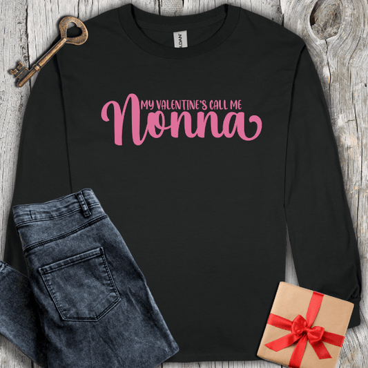 Long-sleeve Black / S My Valentines Call Me Nonna Long Sleeve Tee