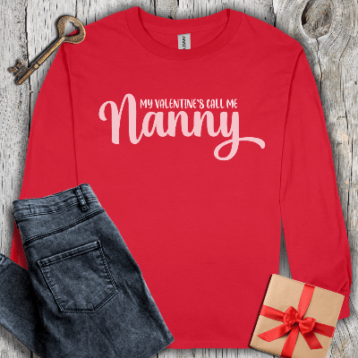Long-sleeve Red / S My Valentines Call Me Nanny Long Sleeve Tee