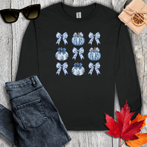 Long-sleeve S / Black Coquette Pumpkin Pattern Long Sleeve Tee