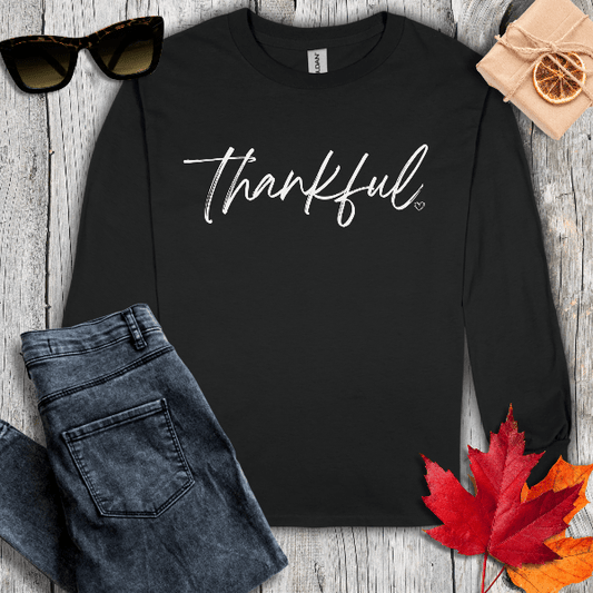 Long-sleeve S / Black Thankful with Heart Long Sleeve Tee
