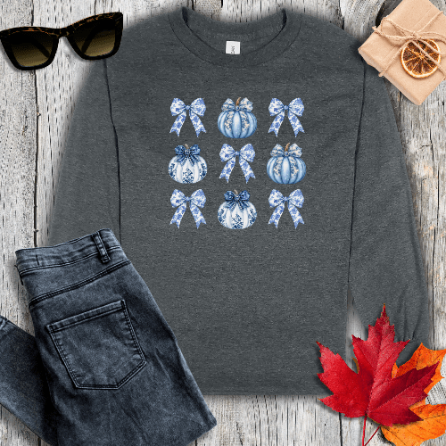 Long-sleeve S / Dark Heather Coquette Pumpkin Pattern Long Sleeve Tee