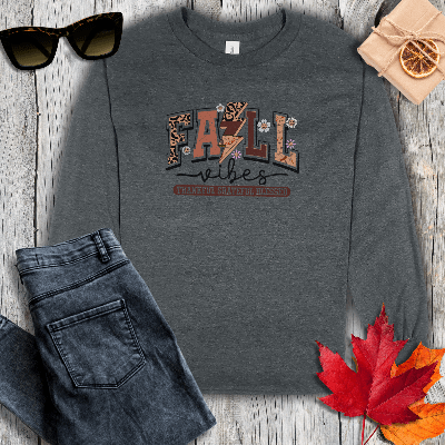 Long-sleeve S / Dark Heather Fall Vibes Retro Long Sleeve Tee