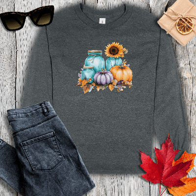 Long-sleeve S / Dark Heather Mason Jars on Shelf Long Sleeve Tee