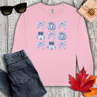 Long-sleeve S / Light Pink Coquette Pumpkin Pattern Long Sleeve Tee