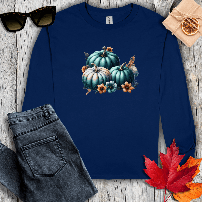 Long-sleeve S / Navy Pumpkins and Flowers Long Sleeve Tee