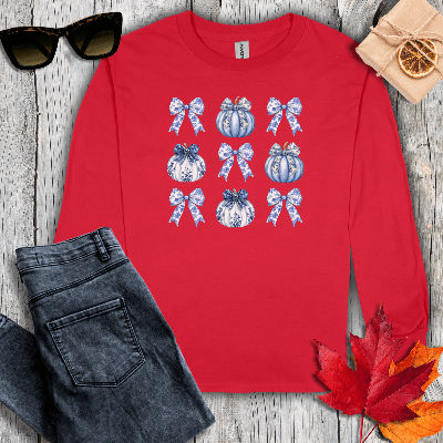 Long-sleeve S / Red Coquette Pumpkin Pattern Long Sleeve Tee