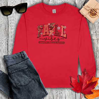Long-sleeve S / Red Fall Vibes Retro Long Sleeve Tee