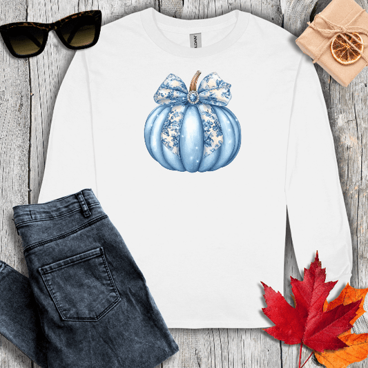 Long-sleeve S / White Blue Pumpkin Coquette Long Sleeve Tee
