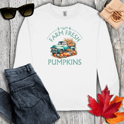 Long-sleeve S / White Farm Fresh Pumpkins Long Sleeve Tee
