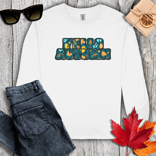 Long-sleeve S / White Hello Autumn Teal Inlay Long Sleeve Tee