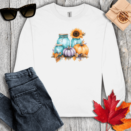 Long-sleeve S / White Mason Jars on Shelf Long Sleeve Tee