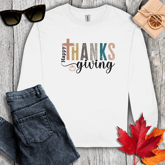 Long-sleeve S / White Thanksgiving with Cross Long Sleeve Tee