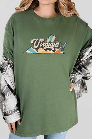 T-Shirt Military Green / S Retro Style Virginia State Short Sleeve Tee
