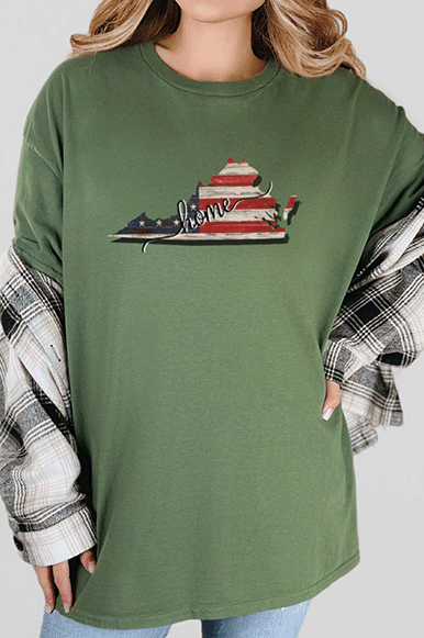 T-Shirt Military Green / S Virginia American Flag Short Sleeve Tee