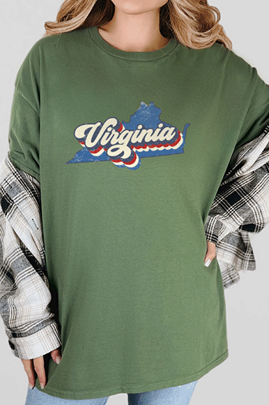 T-Shirt Military Green / S Virginia Retro Blue Short Sleeve Tee