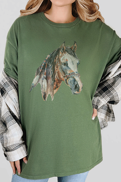 T-Shirt Military Green / S Watercolor Horse 2 Tee