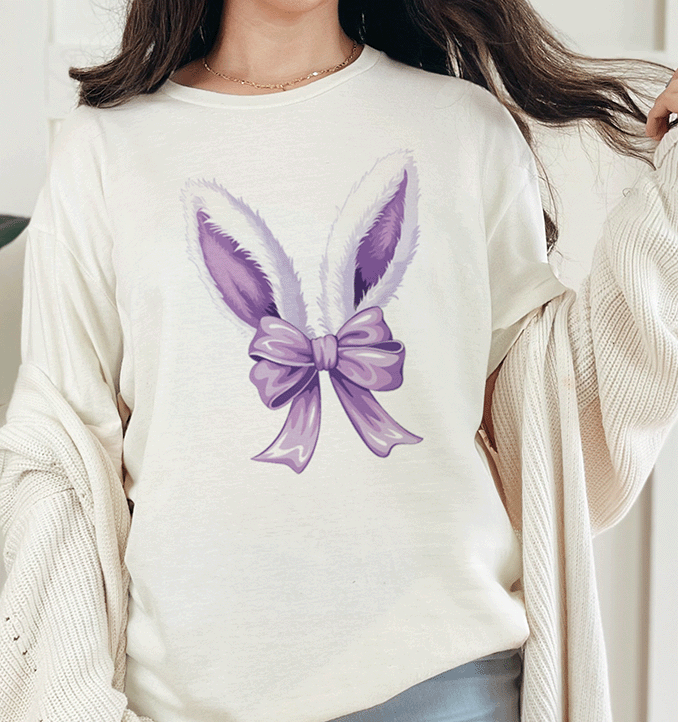 T-Shirt Natural / S Bunny Ears And Bow Tee