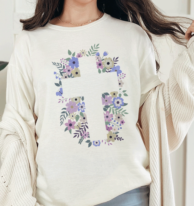 T-Shirt Natural / S Floral Cross Outline Tee