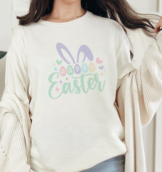 T-Shirt Natural / S Happy Easter Bunny Ears and Eggs Tee