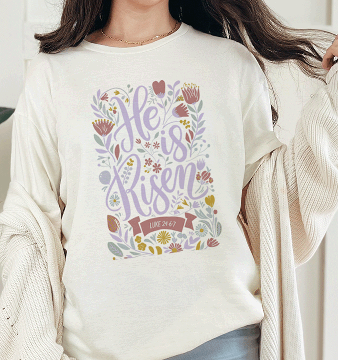 T-Shirt Natural / S He is Risen Flowers Tee