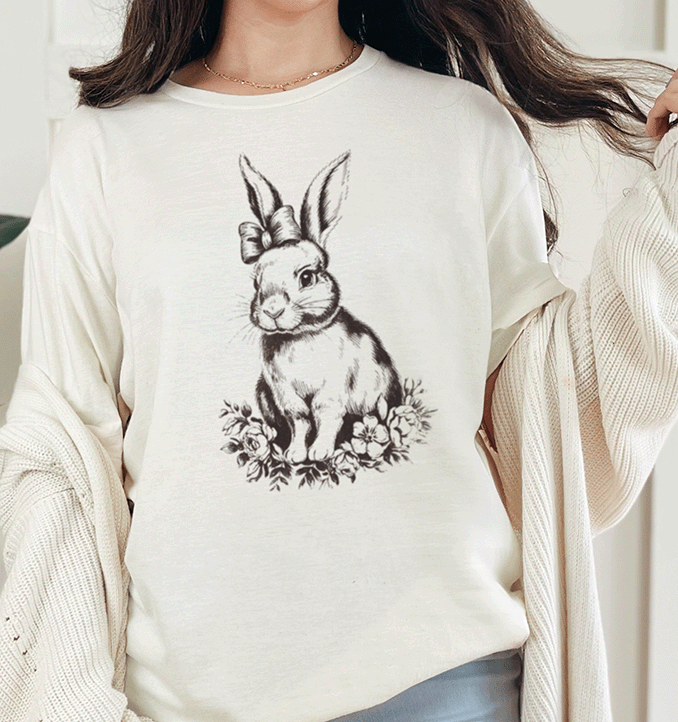 T-Shirt Natural / S Monochrome Easter Bunny With Bow Tee