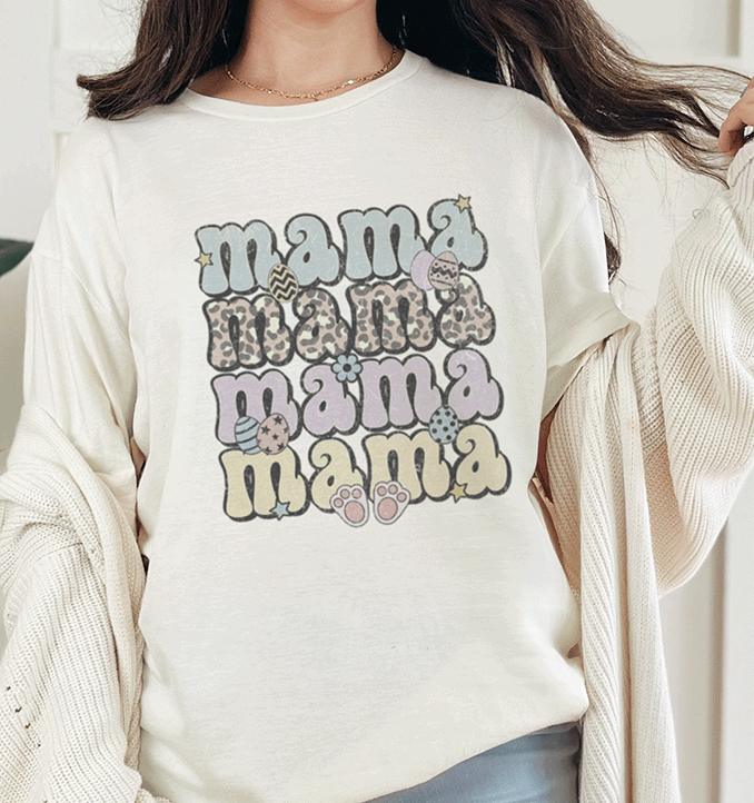 T-Shirt Natural / S Retro Distressed Mama Repeated Tee