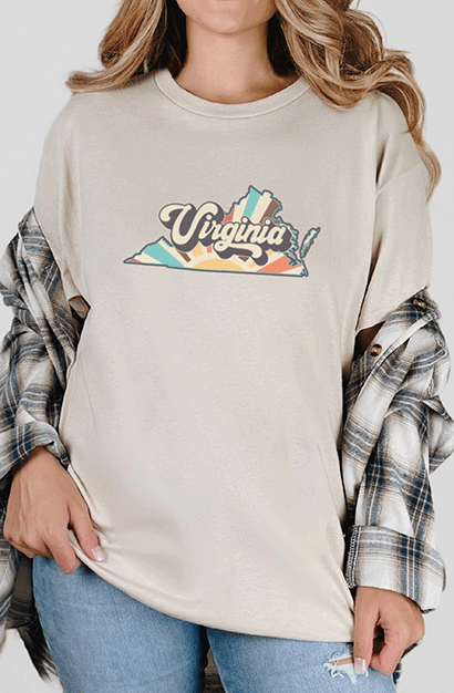 T-Shirt Sand / S Retro Style Virginia State Short Sleeve Tee