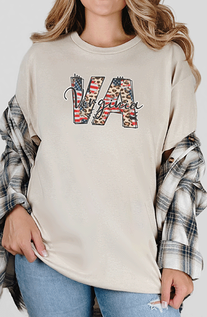 T-Shirt Sand / S Virginia with Cheetah Print Short Sleeve Tee