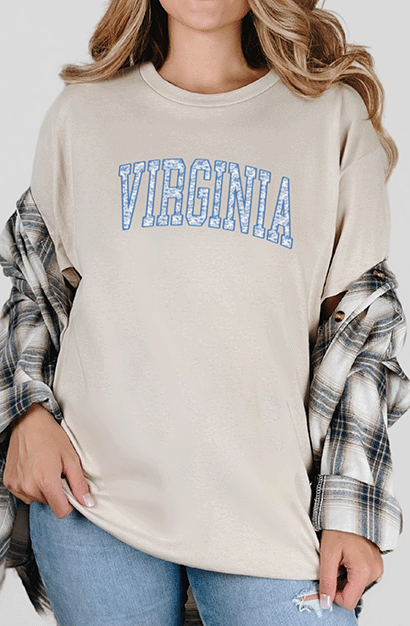 T-Shirt Sand / S Virginia with Floral Inlay Short Sleeve Tee