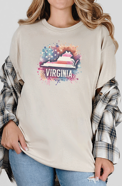 T-Shirt Sand / S Virginia with Watercolor and American Flag Short SleeveTee