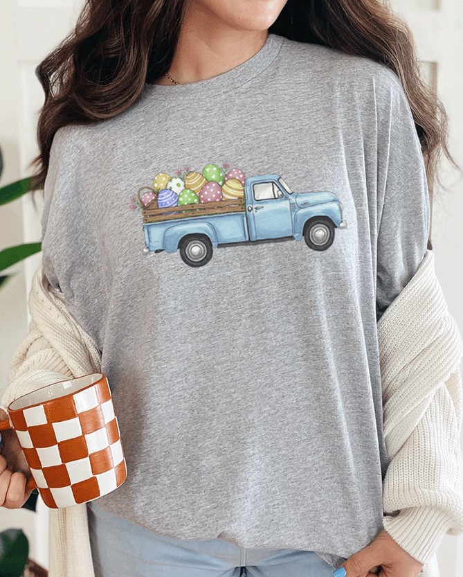 T-Shirt Sport Grey / S Blue Truck With Easter Eggs Tee