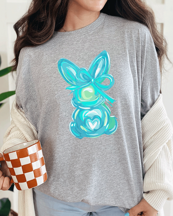 T-Shirt Sport Grey / S Brushstroke Easter Bunny Coquette Teal Tee