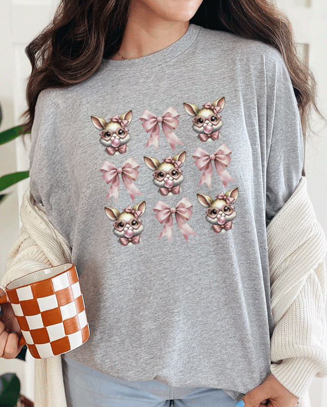 T-Shirt Sport Grey / S Coquette Easter Pattern Bow and Bubble Gum Tee