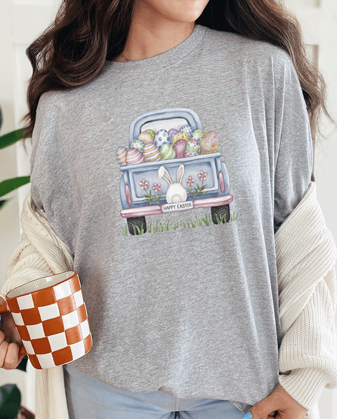 T-Shirt Sport Grey / S Happy Easter Back Of Truck Watercolor Tee