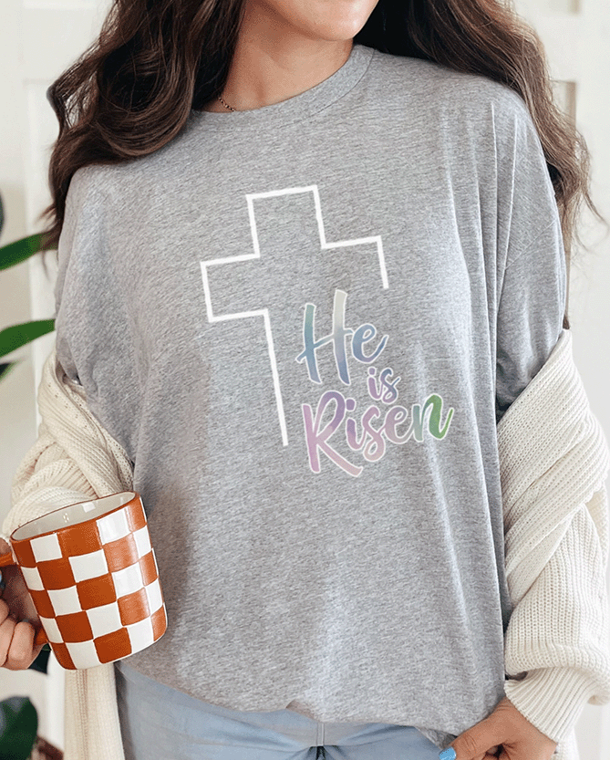 T-Shirt Sport Grey / S He is Risen with Cross Tee