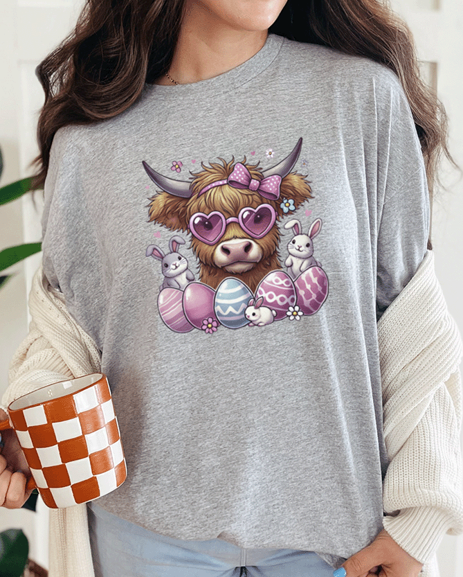 T-Shirt Sport Grey / S Highland Cow Easter Bunnies Tee