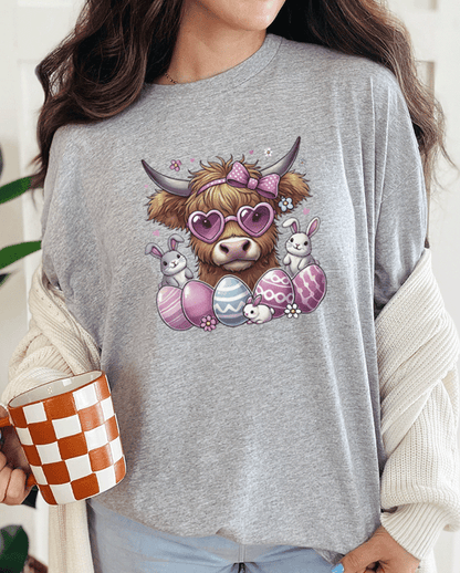 T-Shirt Sport Grey / S Highland Cow Easter Bunnies Tee