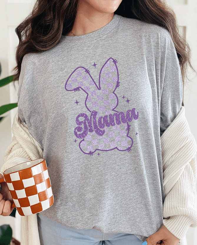 T-Shirt Sport Grey / S Mama Purple Sparkle Checkered Bunny Tee
