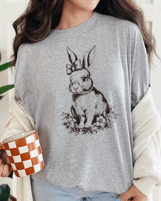 T-Shirt Sport Grey / S Monochrome Easter Bunny With Bow Tee
