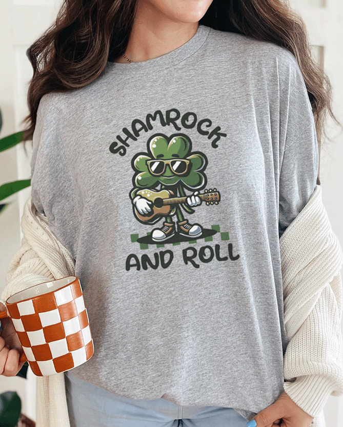 T-Shirt Sport Grey / S Shamrock and Roll Playing Guitar Tee