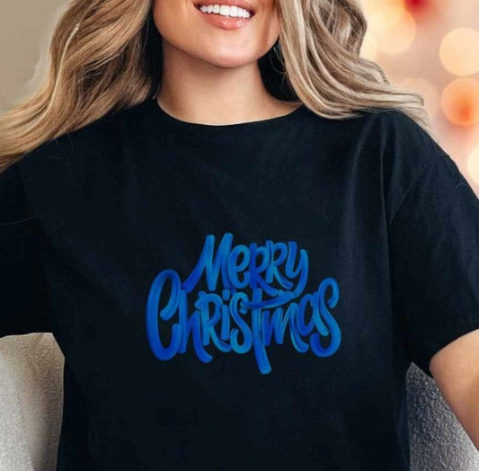 T-Shirt Black / S Blue Merry Christmas Tee
