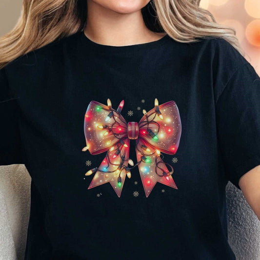 T-Shirt Black / S Christmas Bow and Lights Tee