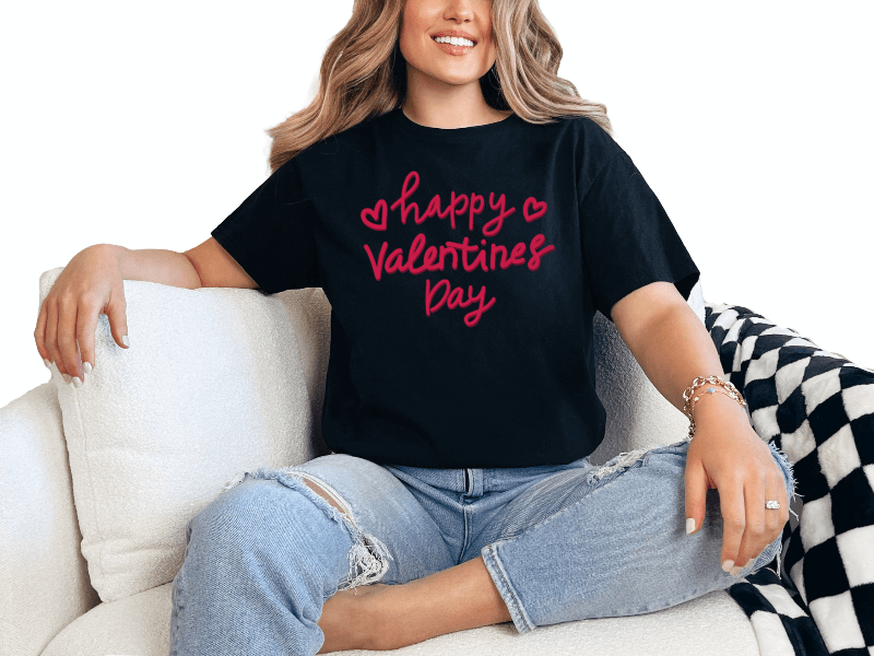 T-Shirt Black / S Happy Valentines Day Bright Pink Tee