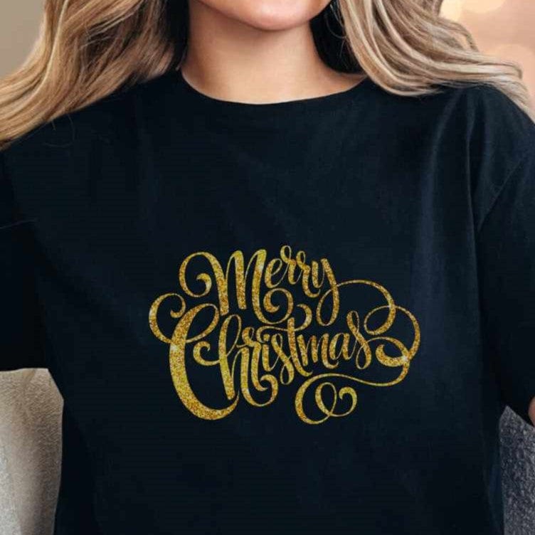 T-Shirt Black / S Merry Christmas Gold Tee