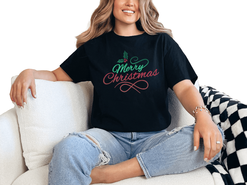 T-Shirt Black / S Merry Christmas with Holly Tee