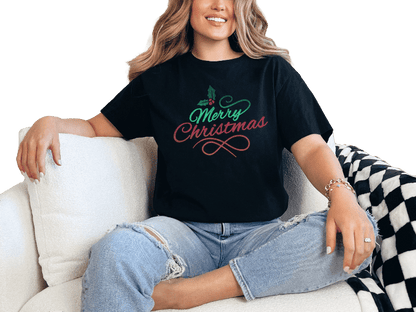 T-Shirt Black / S Merry Christmas with Holly Tee