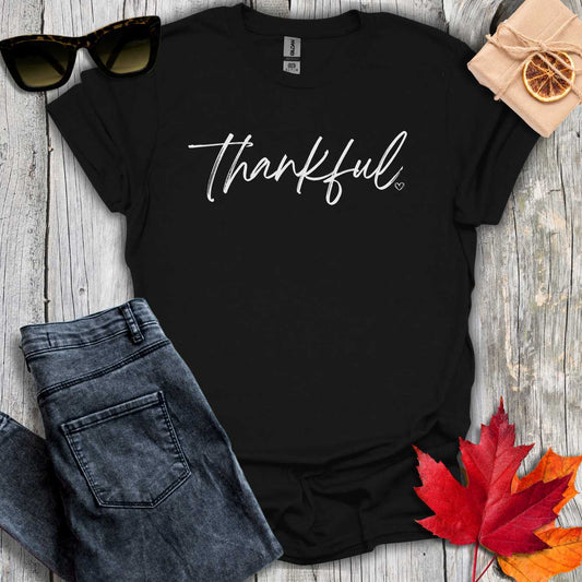 T-Shirt Black / S Thankful with Heart Tee