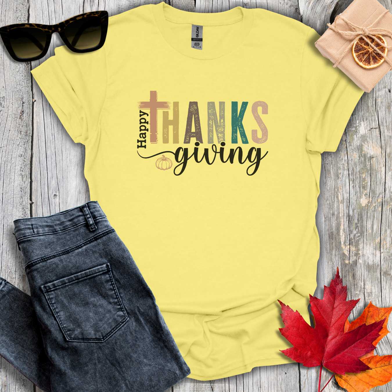 T-Shirt Cornsilk / S Thanksgiving with Cross Tee