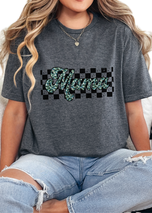 T-Shirt Dark Heather / S Checkered Camo Mama Tee