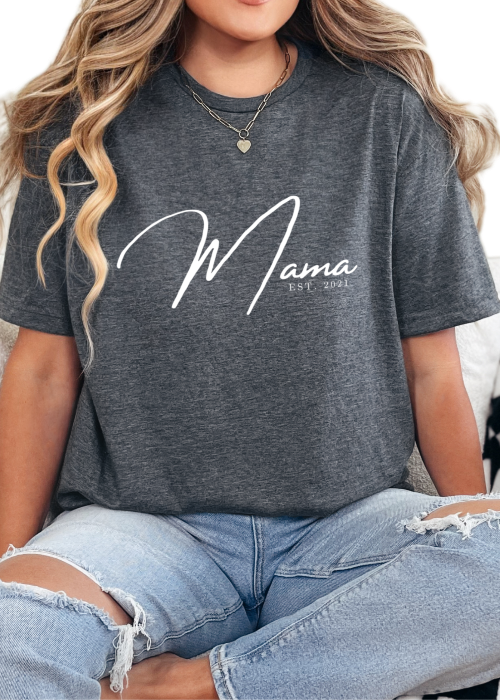 T-Shirt Dark Heather / S Personalized Mama EST Tee